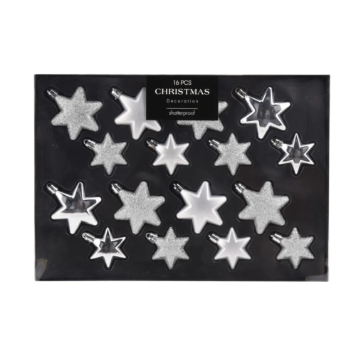 Bombki Choinkowe Gwiazdki Srebrne kpl. 16szt 