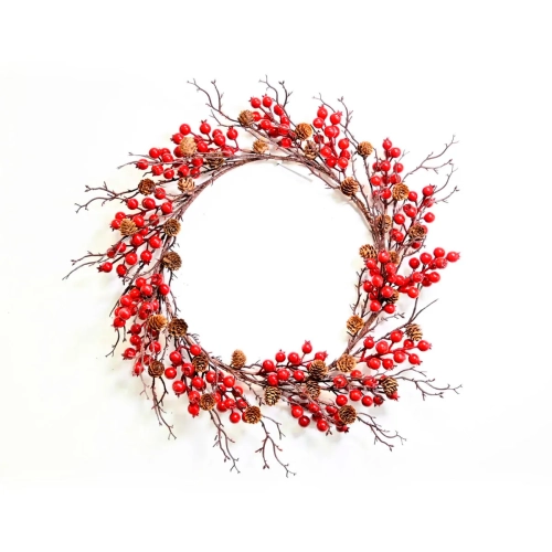 Wianek Świąteczny Głóg Czerwony z Szyszkami 50cm