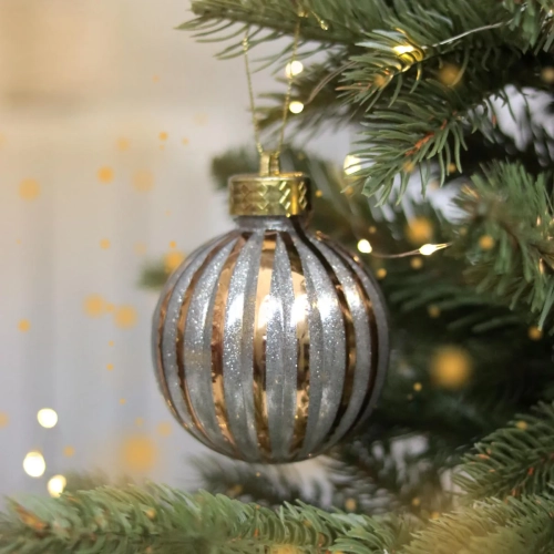 Bombka Choinkowa Złote Paski 8cm