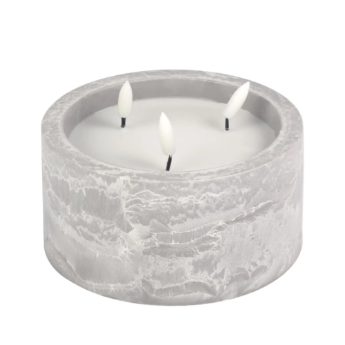 Świeca LED Marmur Okrągła 3 Knoty 15cm - Szary