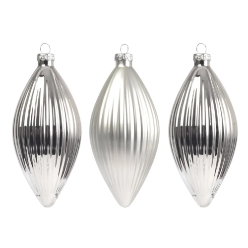 Bombki Choinkowe Szklane Oliwki 13cm - Srebrny