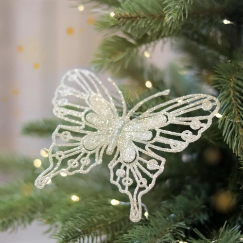 Motyl z Brokatem na Klipsie 11cm kpl. 2szt - Szampan