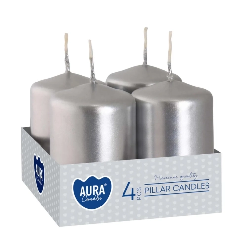 Świeca Adwentowa Słupek 4x6cm kpl. 4szt - Srebrny