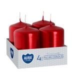 Świeca Adwentowa Słupek 4x6cm kpl. 4szt Metalik - Czerwony