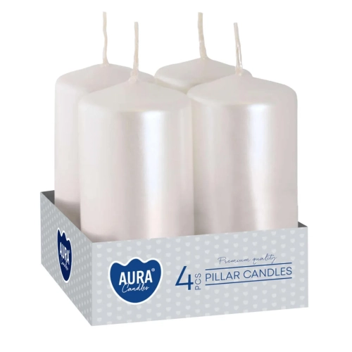 Świeca Adwentowa Słupek 4x8cm kpl. 4szt - Perłowy