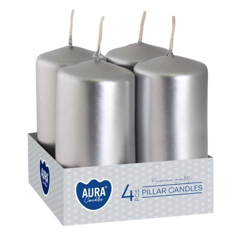 Świeca Adwentowa Słupek 4x8cm kpl. 4szt - Srebrny