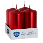 Świeca Adwentowa Słupek 4x8cm kpl. 4szt Metalik - Czerwony