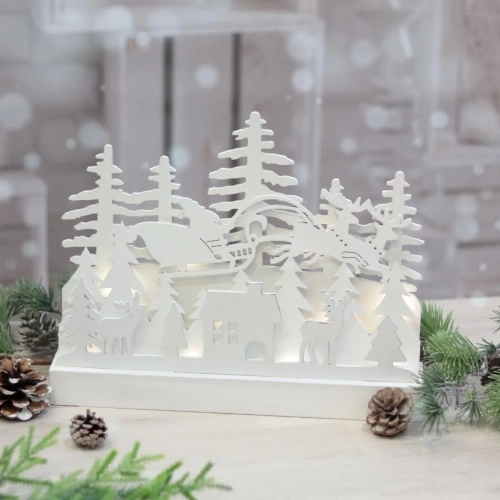 Świąteczna Scenka LED Mikołaj 24x30cm Biała - 2 wzory