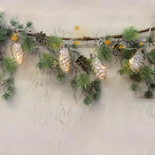 Girlanda LED Szyszki Szklane 8cm 8szt -  Ciepły Biały