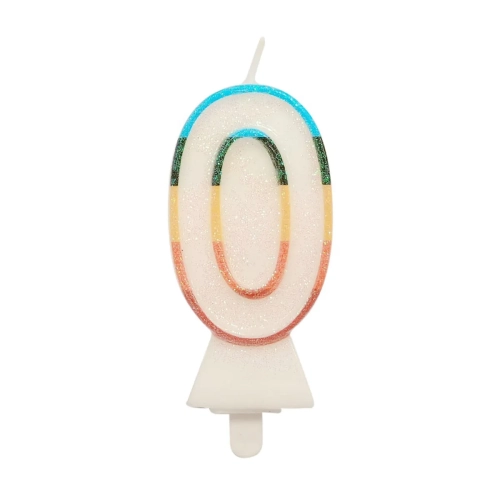 Świeczka Urodzinowa Cyfra 0 Tęcza 8,5cm