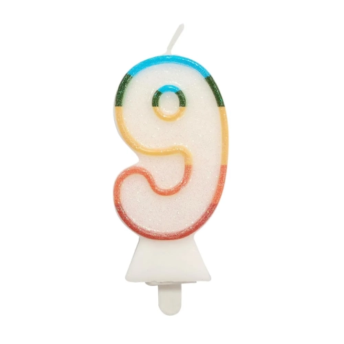 Świeczka Urodzinowa Cyfra 9 Tęcza 8,5cm