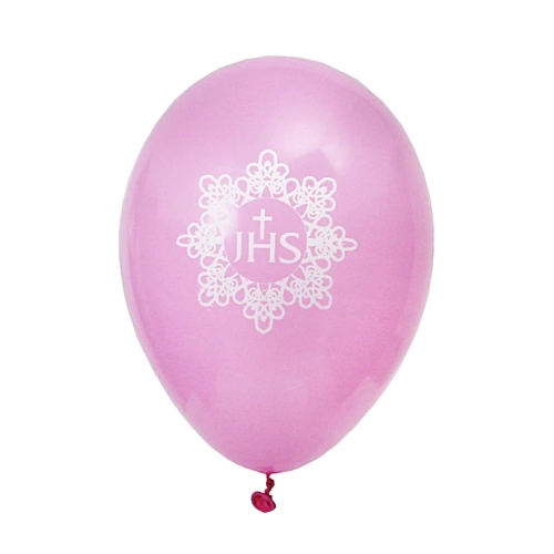 Balony Komunijne z Białym Nadrukiem IHS kpl. 50szt - Różowy
