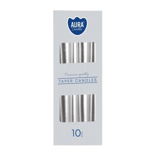 Świeca Stożkowa 24,5cm kpl. 10szt - Srebrny