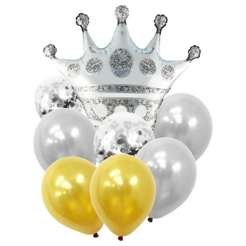 Balony Zestaw Korona Srebrna 8 Elementów 
