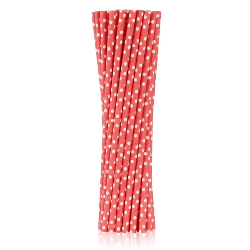 Słomki Papierowe Czerwone w Groszki 20cm kpl. 250szt 