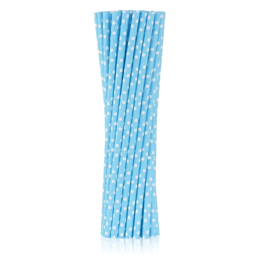 Słomki Papierowe Błękitne w Groszki 20cm kpl. 250szt 