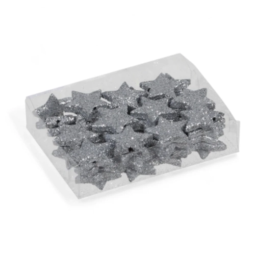 Gwiazdki Brokatowe Płaskie Srebrne 2,5cm kpl. 48szt