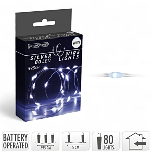 Lampki LED 80 Diod Łezka na Baterie - Biały Zimny