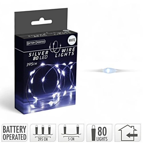 Lampki LED 80 Diod Łezka na Baterie - Biały Zimny