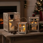 Lampiony Drewniane Naturalne Gwiazda kpl. 3szt