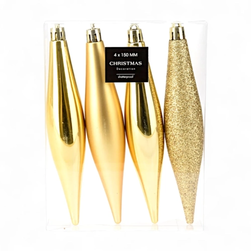 Bombki Choinkowe Sople Złote 14cm kpl. 4szt