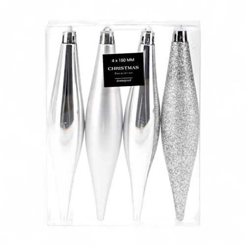 Bombki Choinkowe Sople Srebrne 14cm kpl. 4szt