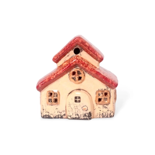 Ceramiczny Domek LED 10x10cm - Czerwony/Beżowy