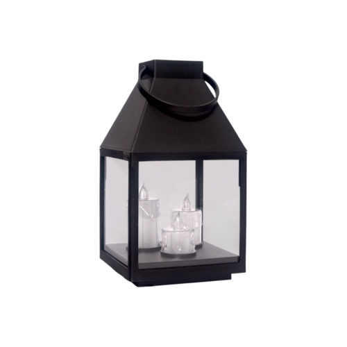 Lampion Plastikowy LED 3 Świece 25cm - Czarny