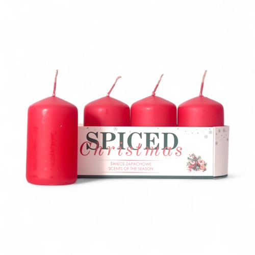 Świeca Zapachowa Spiced Christmas Słupek 4x7cm kpl. 4szt - Jabłko/Cynamon