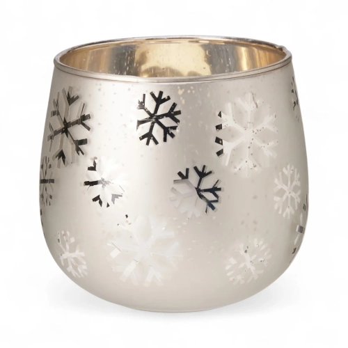 Lampion Szklany na Podgrzewacz Śnieżynki 11cm - Srebrny