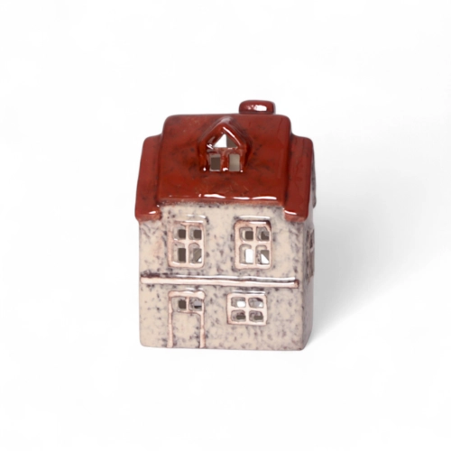 Dekoracyjny Domek Ceramiczny 9x13cm - Szary/Bordowy