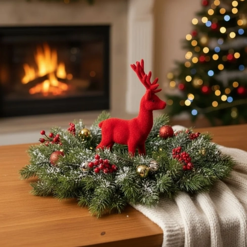 Figurka Renifer Flokowany 18cm - Czerwony