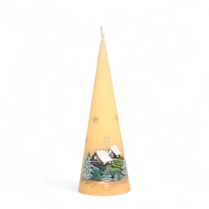 Świeca Zimowy Domek Stożek 7x20cm - Kremowy
