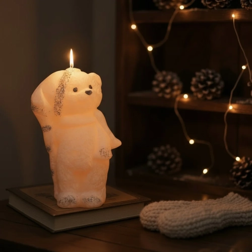 Świeca Figurka Miś 9x14cm - Biały