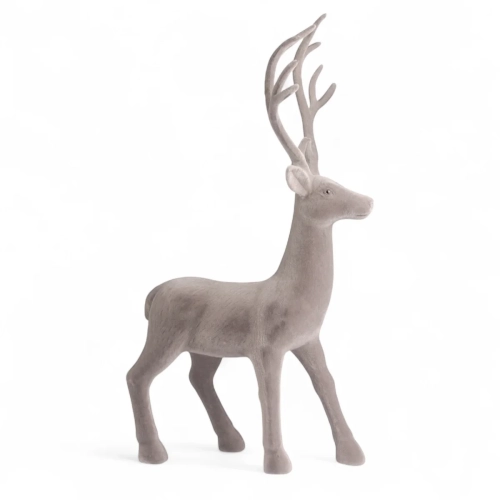 Figurka Renifer Flokowany Welur 73cm - Szary