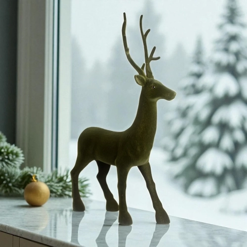 Figurka Renifer Flokowany Welur 85cm - Zielony