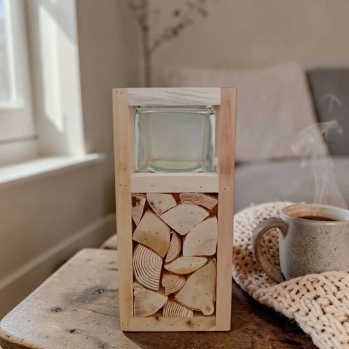 Lampion Drewniany Naturalny 14x30cm