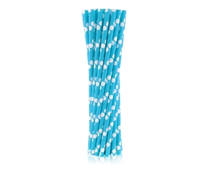 Słomki Papierowe Niebieskie w Groszki 20cm kpl. 24szt 