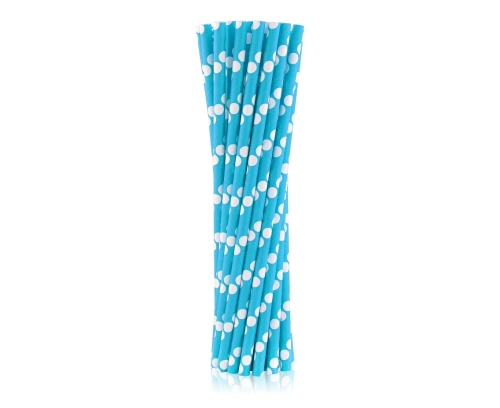 Słomki Papierowe Niebieskie w Groszki 20cm kpl. 24szt 
