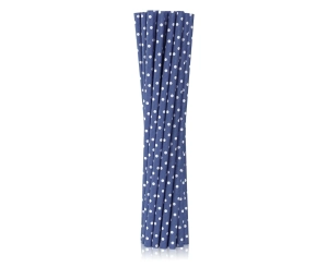 Słomki Papierowe Granatowe w Groszki 20cm kpl. 40szt 
