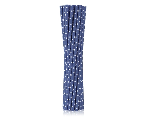 Słomki Papierowe Granatowe w Groszki 20cm kpl. 40szt 