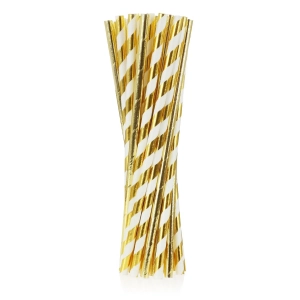 Słomki Papierowe Złote 2 wzory 20cm kpl. 24szt 