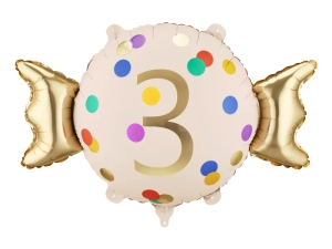 Balon Foliowy Cukierek Cyfra 3 Konfetti 61x37cm 