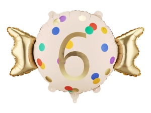 Balon Foliowy Cukierek Cyfra 6 Konfetti 61x37cm 