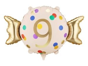 Balon Foliowy Cukierek Cyfra 9 Konfetti 61x37cm 