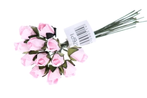 Róże Papierowe Mini na Druciku 8cm kpl. 12szt - Różowy