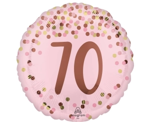 Balon Foliowy 70 Urodziny 46cm - Różowy/Złoty