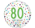 Balon Foliowy 80 Urodziny 46cm - Biały/Zielony
