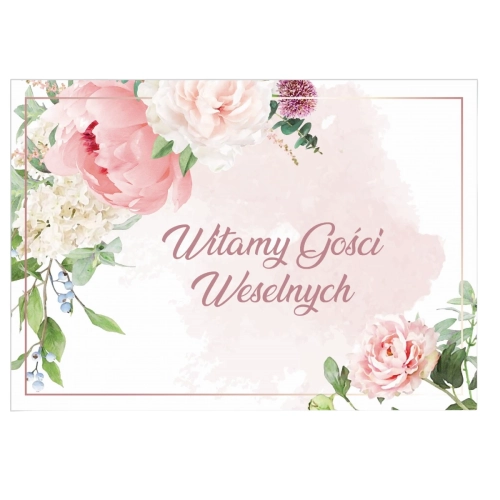 Tablica Papierowa Witamy Gości Weselnych 69x47cm kpl. 10szt