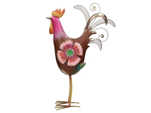 Metalowa Figurka Kogut z Kwiatem 60cm